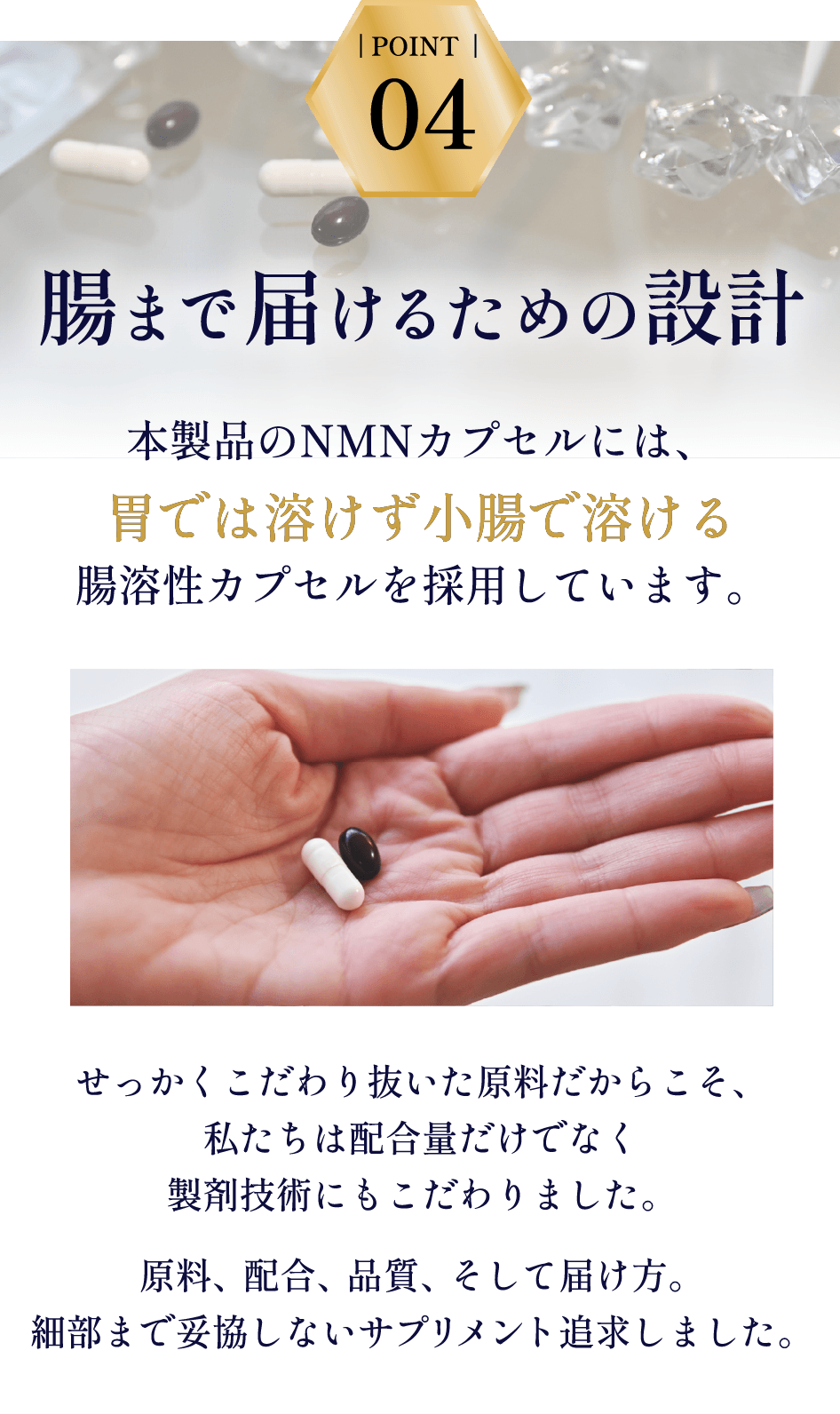 NMNの吸収効率を考え腸溶性カプセルを採用したサプリメント